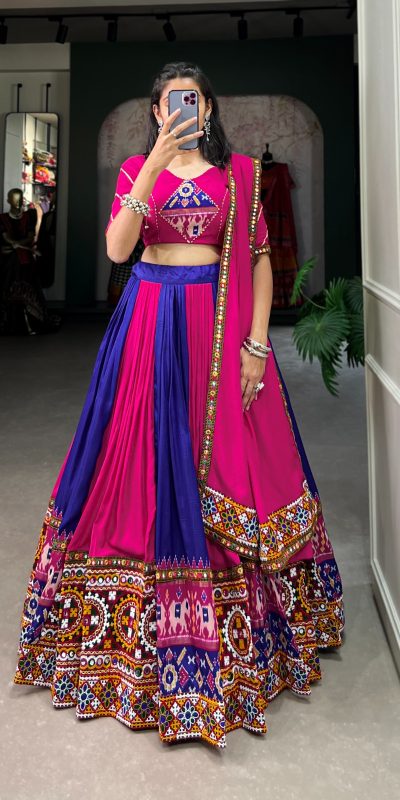 Majestic Royal Blue Color Rayon Printed Silk Work Lehenga Choli