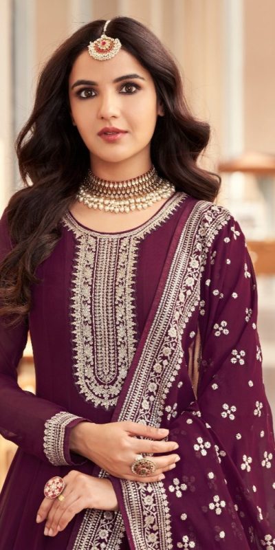 Majestic Wine Color Georgette Embroidery Salwar Suit