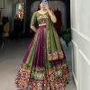 Wine Rayon Printed Silk Work Lehenga Choli