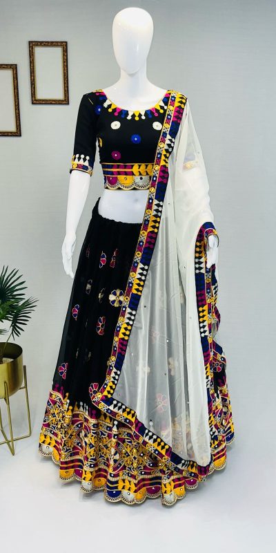 Miraculous Black Color Georgette Silk Embroidery Lehenga Choli