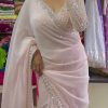 Peaceful Light Pink Color Georgette Thread Sequence Saree