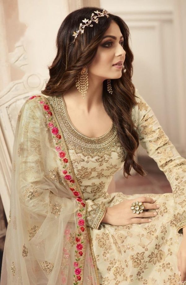 Special Cream Color Jacquard Silk Georgette Diamond Sharara Suit