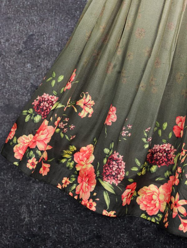 Sublime Green Color Tussar Silk Floral Printed Lehenga Choli