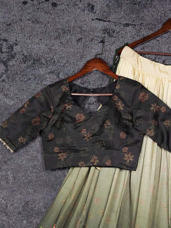 Sublime Green Color Tussar Silk Floral Printed Lehenga Choli