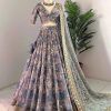 Blue Chinon Silk Digital Printed Lehenga Choli