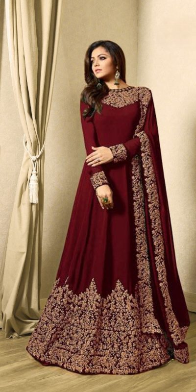 Superb Dark Maroon Color Georgette Cording Sharara Suit