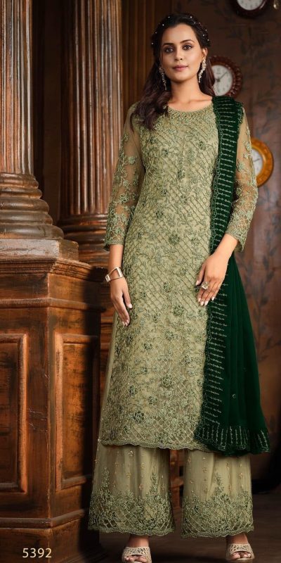 Superb Green Heavy Net Coding Sequence Embroidery Salwar Suit
