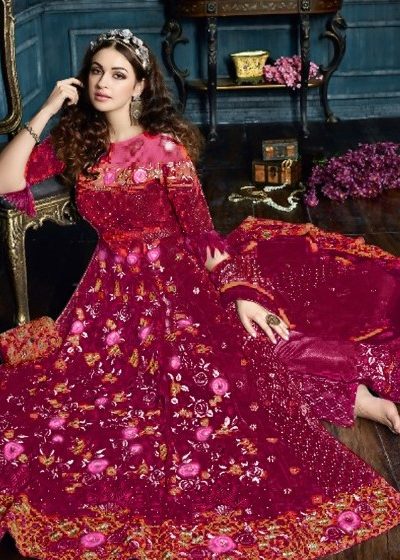 Superb Maroon Color Net With Embroidery Stone Salwar Suit