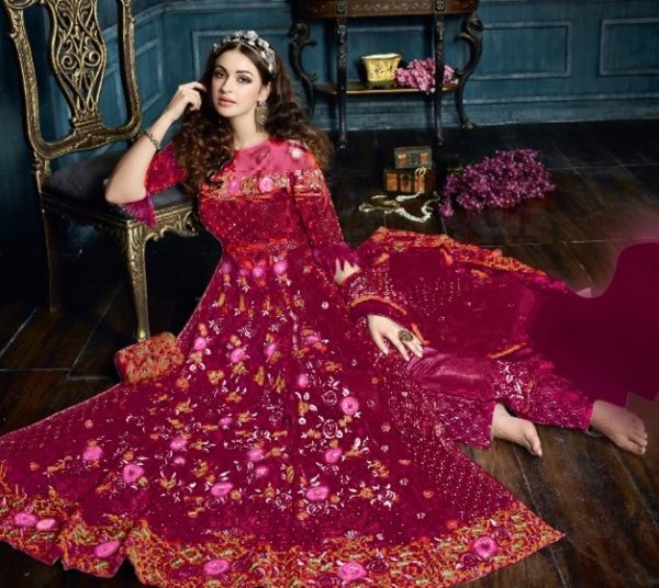 Superb Maroon Color Net With Embroidery Stone Salwar Suit