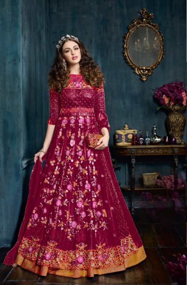 Superb Maroon Color Net With Embroidery Stone Salwar Suit