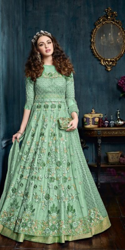 Superb Pista Green Color Net With Embroidery Stone Salwar Suit
