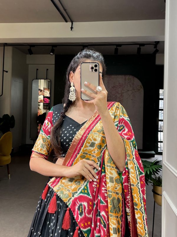 LNB 1684 Black Color Tussar Silk Patola Printed Lehenga Cho Festive Party Wedding, Events etc. Delivery 4-6 Working Days @2549/- | Lehenga, Bollywood Lehenga, Creative Lehenga, Designer Lehenga, Embroidered Lehenga, Party Wear Lehenga