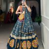 Blue Rayon Printed Foil Work Lehenga Choli