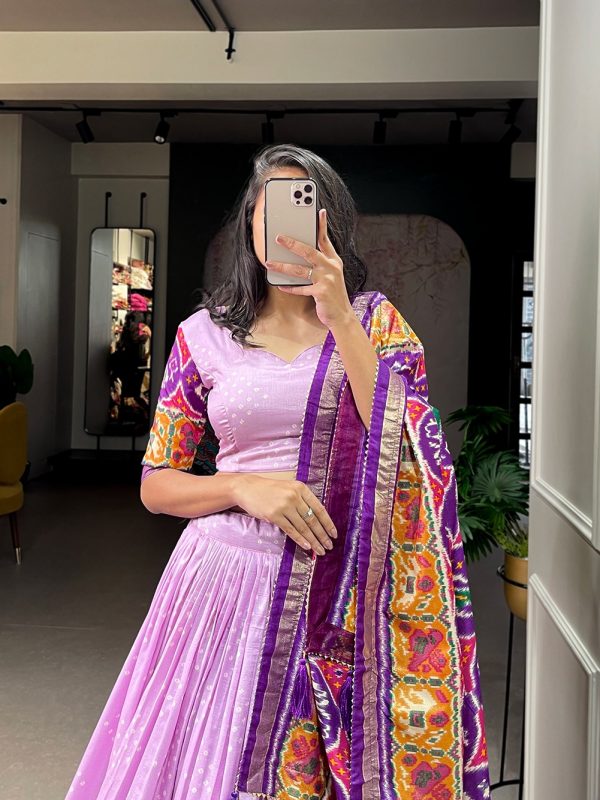 LNB 1684 Lavender Color Tussar Silk Patola Printed Lehenga Cho Festive Party Wedding, Events etc. Delivery 4-6 Working Days @2549/- | Lehenga, Bollywood Lehenga, Creative Lehenga, Designer Lehenga, Embroidered Lehenga, Party Wear Lehenga