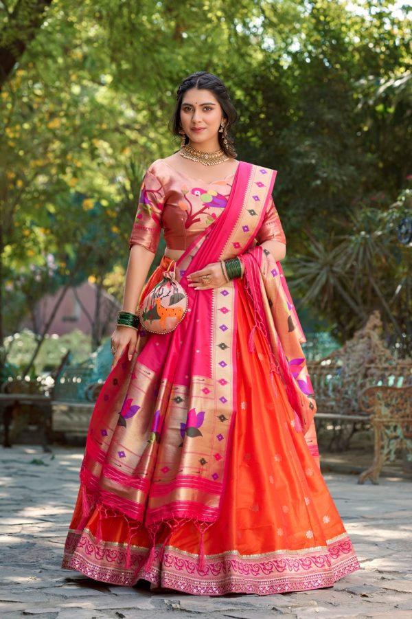 LNB 2005 Orange Jacquard Silk Weaving Zari Lehenga Choli Festive Party Wedding, Events etc. Delivery 4-6 Working Days @3499/- | Lehenga, Bollywood Lehenga, Creative Lehenga, Designer Lehenga, Embroidered Lehenga, Party Wear Lehenga
