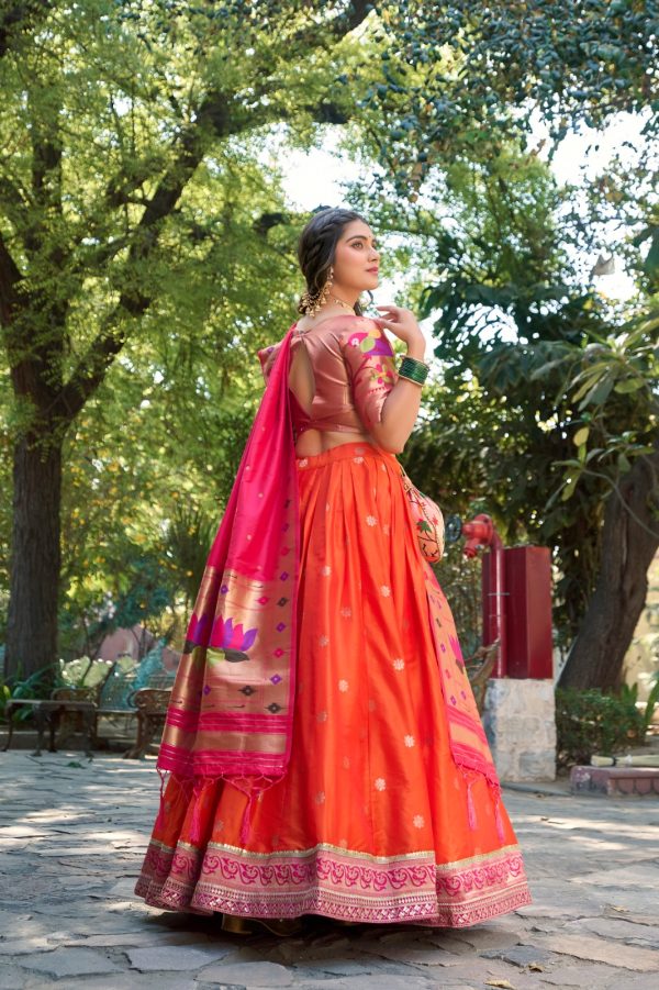 LNB 2005 Orange Jacquard Silk Weaving Zari Lehenga Choli Festive Party Wedding, Events etc. Delivery 4-6 Working Days @3499/- | Lehenga, Bollywood Lehenga, Creative Lehenga, Designer Lehenga, Embroidered Lehenga, Party Wear Lehenga