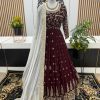 Aglow Maroon Color Georgette Embroidery Sequence Gown