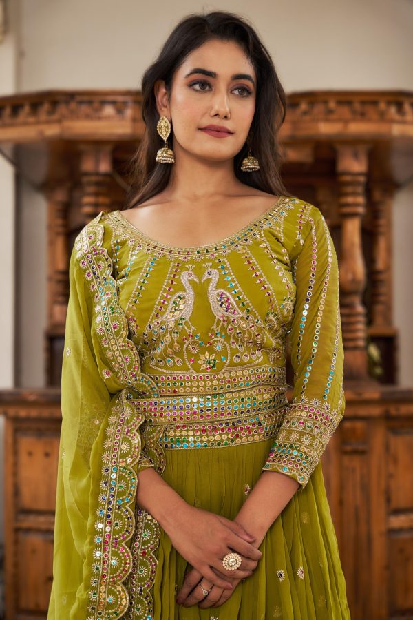 Aglow Pista Color Georgette Multi Sequence Work Lehenga Choli