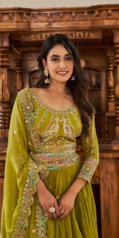 Aglow Pista Color Georgette Multi Sequence Work Lehenga Choli