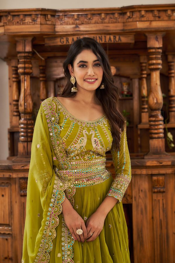 Aglow Pista Color Georgette Multi Sequence Work Lehenga Choli