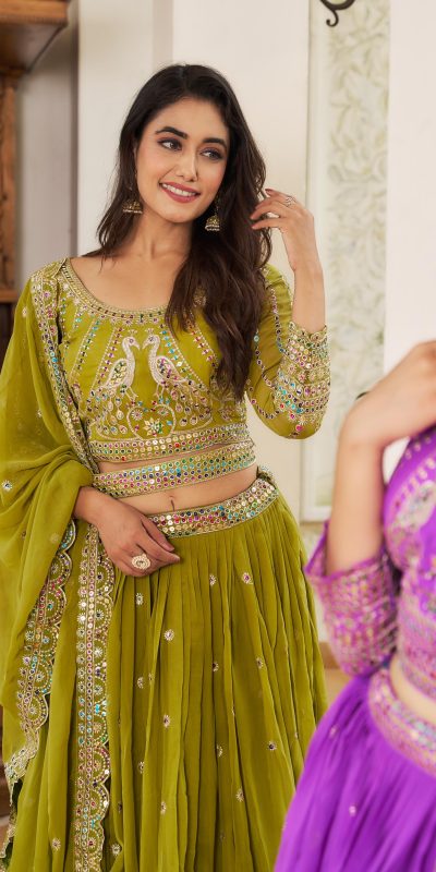 Aglow Pista Color Georgette Multi Sequence Work Lehenga Choli