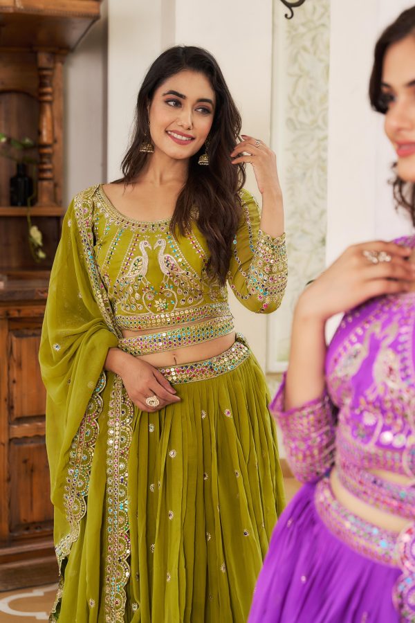 Aglow Pista Color Georgette Multi Sequence Work Lehenga Choli