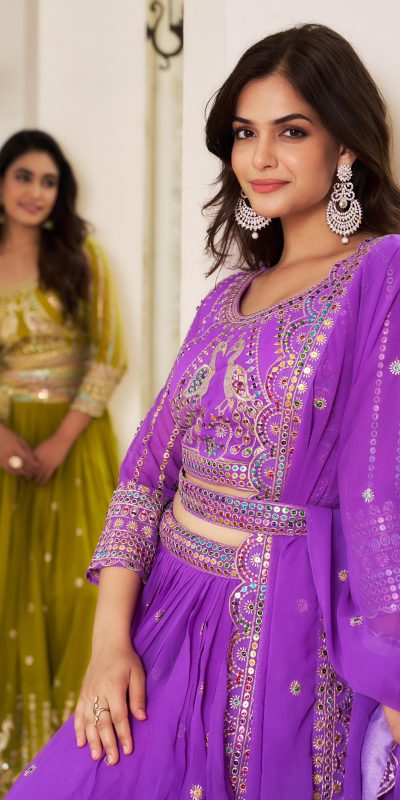 Aglow Pista Color Georgette Multi Sequence Work Lehenga Choli