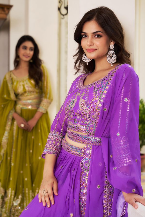 Aglow Pista Color Georgette Multi Sequence Work Lehenga Choli