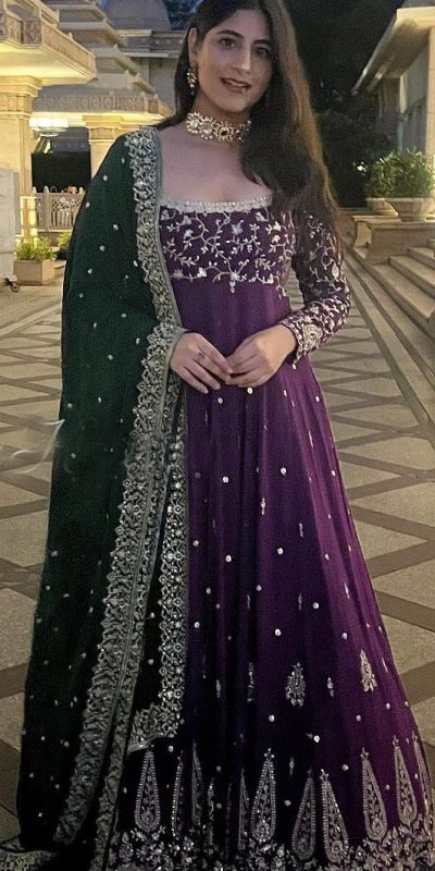 Aglow Purple Color Georgette Embroidery Sequence Gown