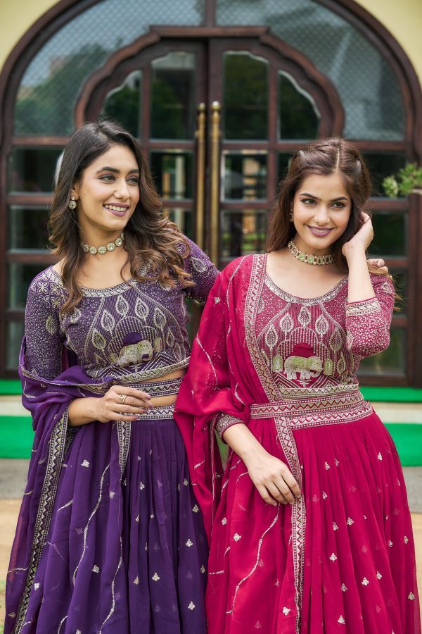 Aglow Rani Color Embroidery Georgette Sequence Lehenga Choli