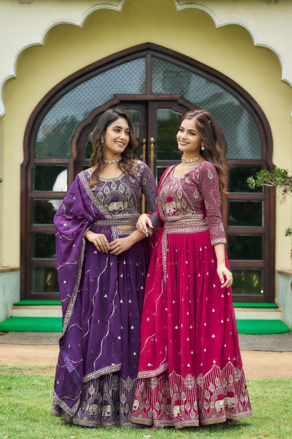 Aglow Rani Color Embroidery Georgette Sequence Lehenga Choli