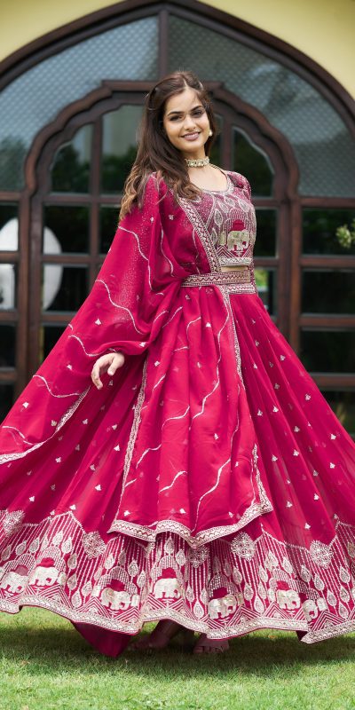Aglow Rani Color Embroidery Georgette Sequence Lehenga Choli