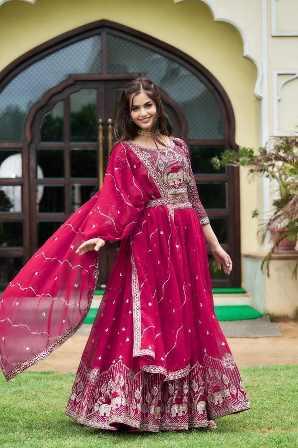 Aglow Rani Color Embroidery Georgette Sequence Lehenga Choli
