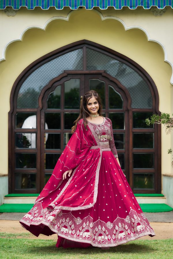 Aglow Rani Color Embroidery Georgette Sequence Lehenga Choli