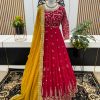 Aglow Red Color Georgette Embroidery Sequence Gown