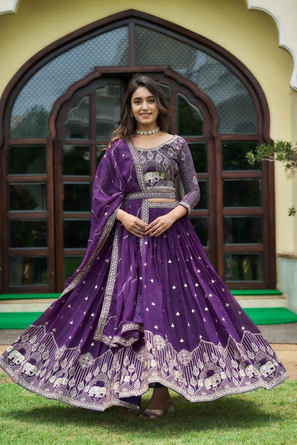 Aglow Violet Color Embroidery Georgette Sequence Lehenga Choli