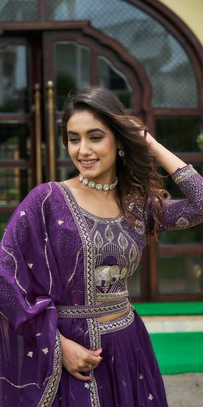 Aglow Violet Color Embroidery Georgette Sequence Lehenga Choli