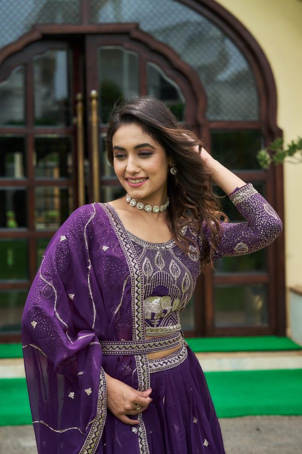 Aglow Violet Color Embroidery Georgette Sequence Lehenga Choli