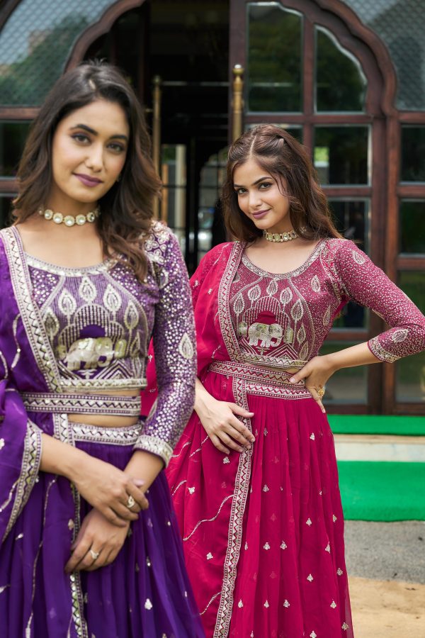 Aglow Violet Color Embroidery Georgette Sequence Lehenga Choli