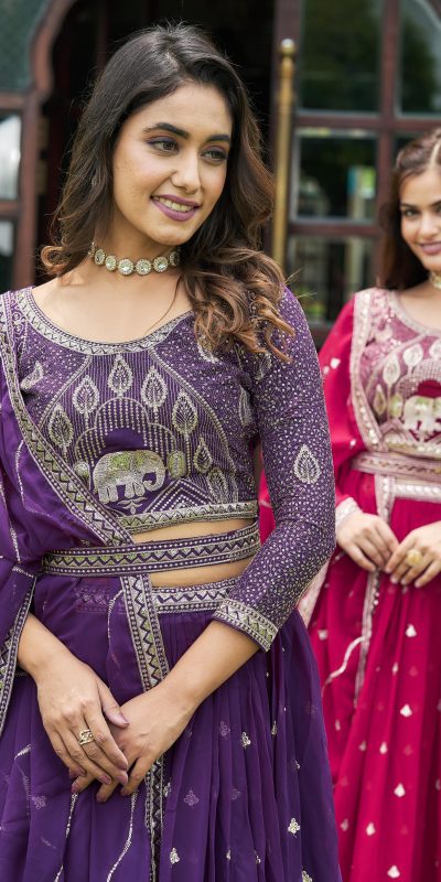 Aglow Violet Color Embroidery Georgette Sequence Lehenga Choli