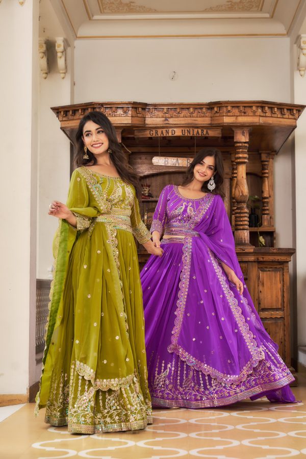 Aglow Violet Color Georgette Multi Sequence Work Lehenga Choli