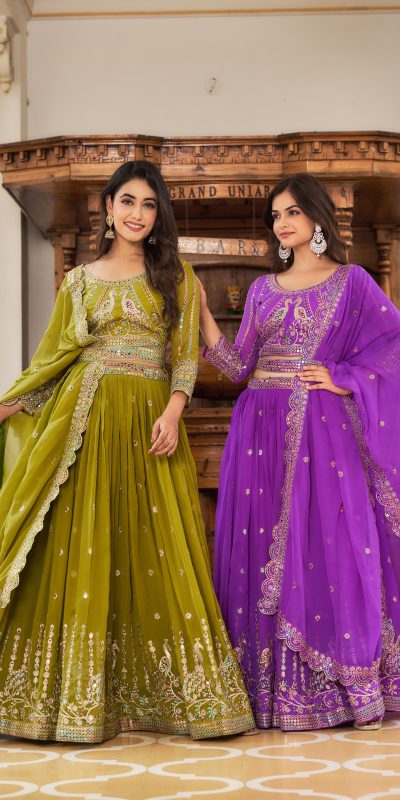 Aglow Violet Color Georgette Multi Sequence Work Lehenga Choli