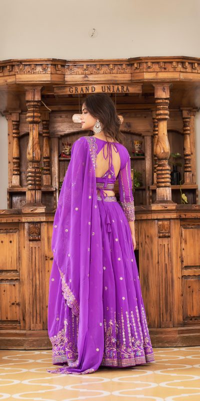 Aglow Violet Color Georgette Multi Sequence Work Lehenga Choli