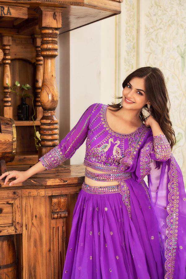 Aglow Violet Color Georgette Multi Sequence Work Lehenga Choli