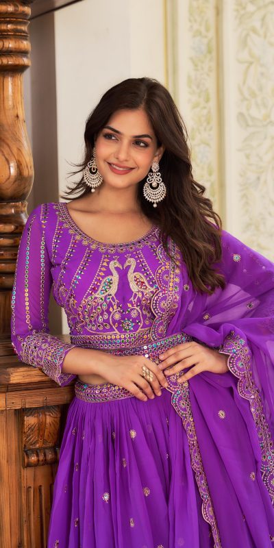 Aglow Violet Color Georgette Multi Sequence Work Lehenga Choli