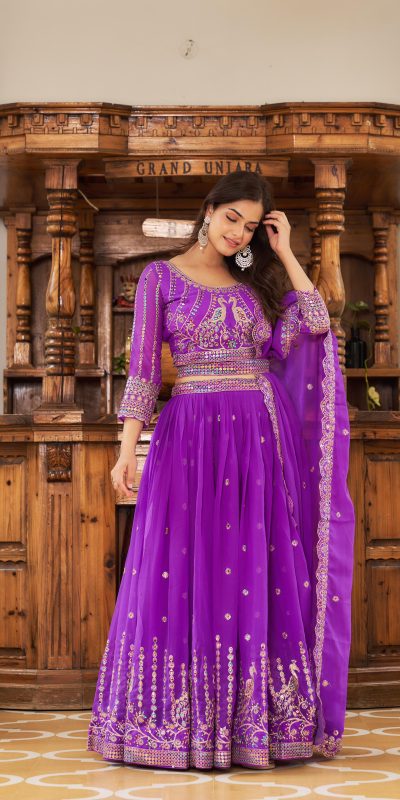 Aglow Violet Color Georgette Multi Sequence Work Lehenga Choli
