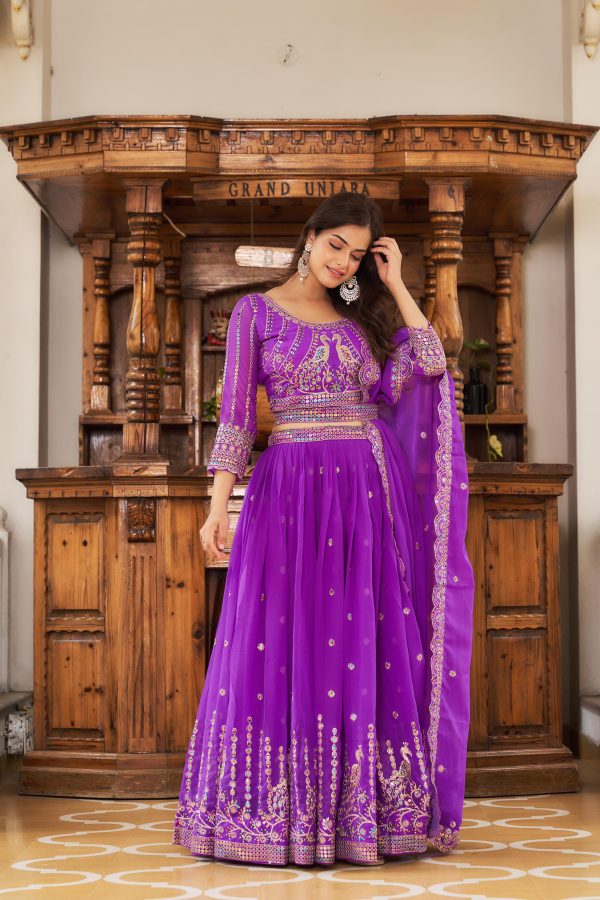 Aglow Violet Color Georgette Multi Sequence Work Lehenga Choli