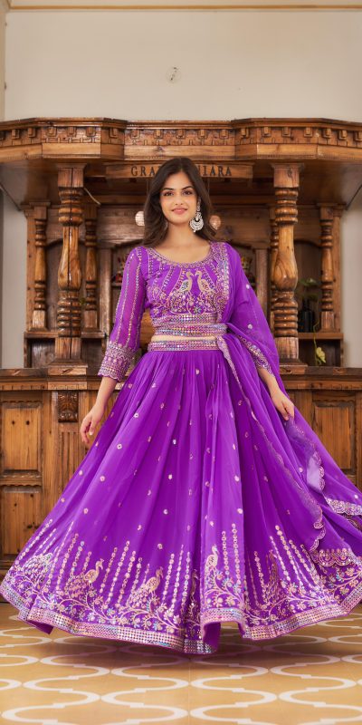 Aglow Violet Color Georgette Multi Sequence Work Lehenga Choli