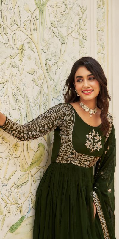 Artfully Green Color Georgette Sequence Embroidery Gown
