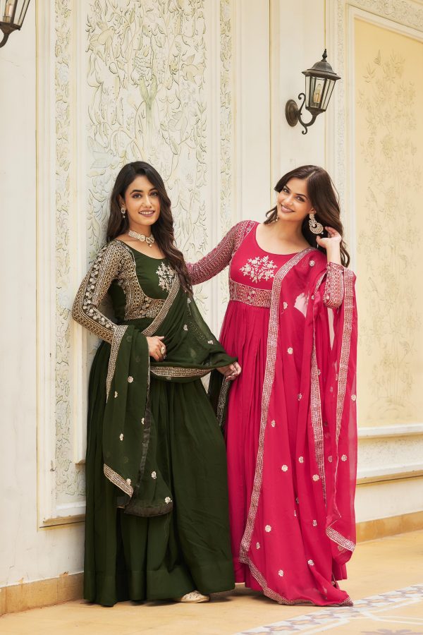 Artfully Green Color Georgette Sequence Embroidery Gown